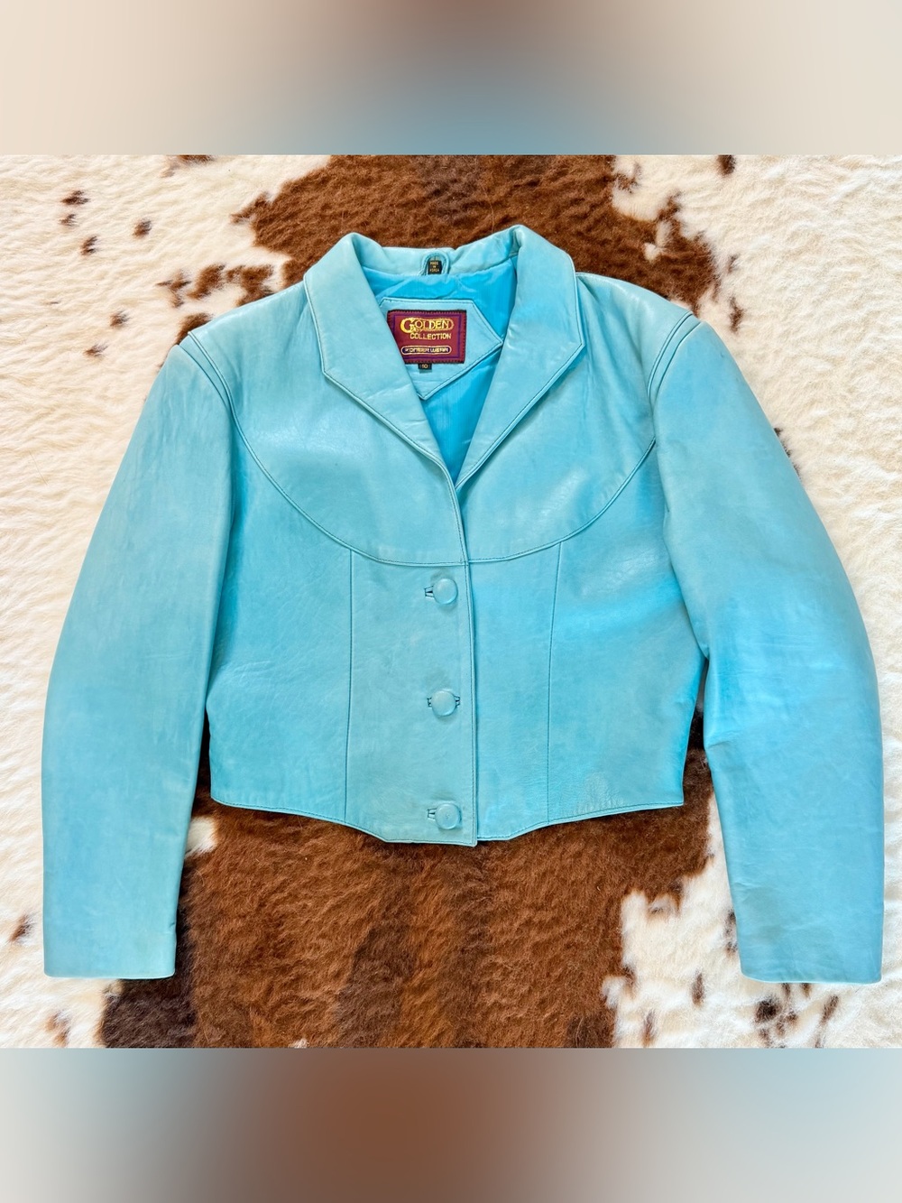 Pioneer Wear Womens Light Blue Soft Leather Cowgirl Western Jacket Vintage Sz 10